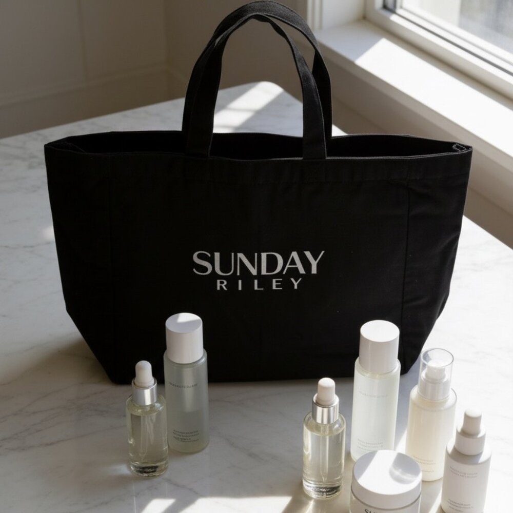 NEW Sunday Riley Oversized Black Tote Bag